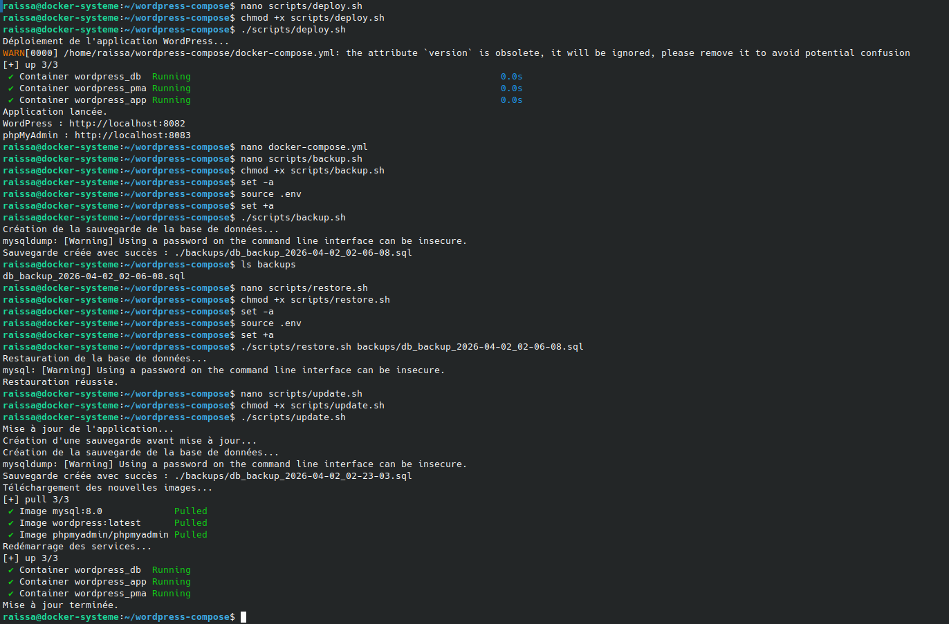 Scripts Bash de déploiement et de sauvegarde