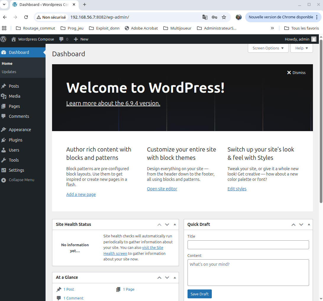 Tableau de bord WordPress