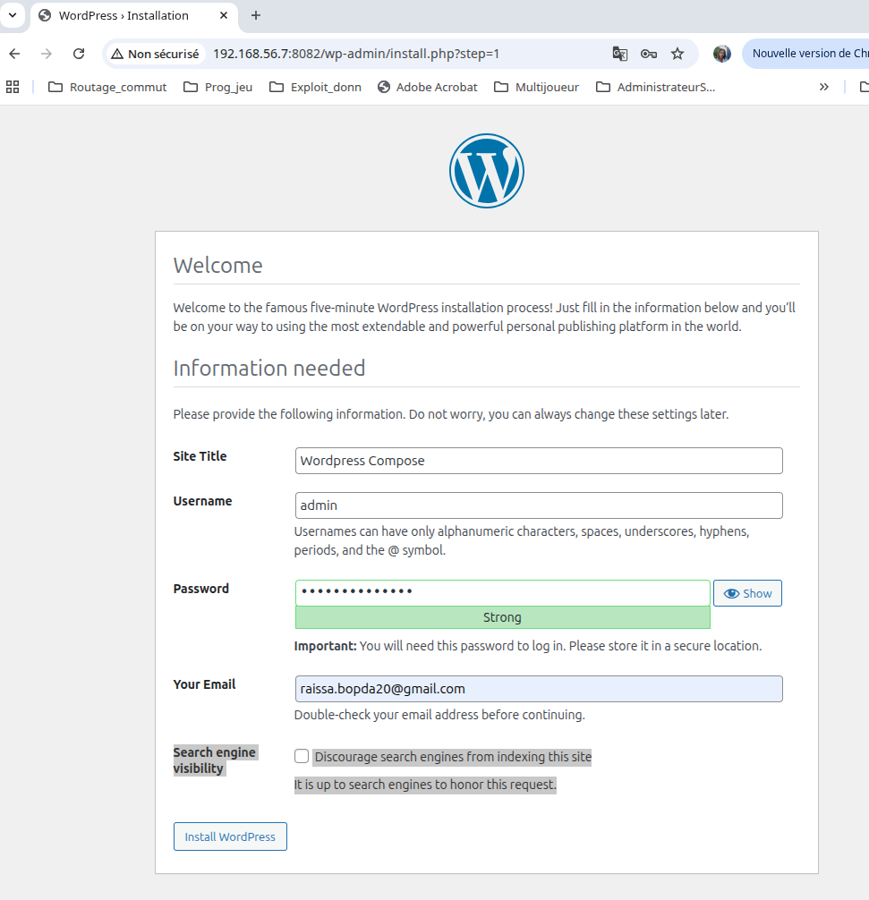 Installation WordPress dans l'environnement Docker